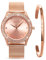 ManChDa Damen Armbanduhr Kristall Mesh Edelstahl Gürtel Damen Quarz Diamant Klassische Mode Romantische + Schmuck Manschette Armband Set Roségold