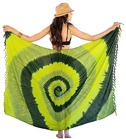 NELUHA Sarong Tuch Damen mit Saronghalter Pareo Wickeltuch Handtuchkleid Wickelrock Strandtuch XXL Tuch Männer Pareo Strandtuch Damen Spirale grün
