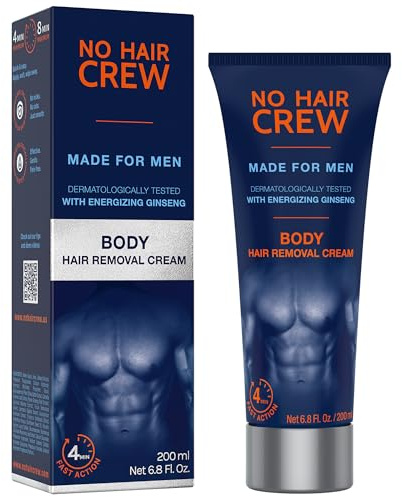 No Hair Crew Body At Home Hair Removal Cream for Manscaping Unwanted Hair with Energizing Ginseng, Premium Depilatory, Painless & Flawless, Made for Men, 200ml