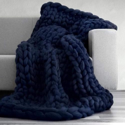 Ruankenshop Knitted Blanket Chunky Knit Throw Chunky Knitted Blanket Knit Blanket Grey Throws For Sofa Large Knitted Bed Throw Blankets For Beds 80X100,navy blue