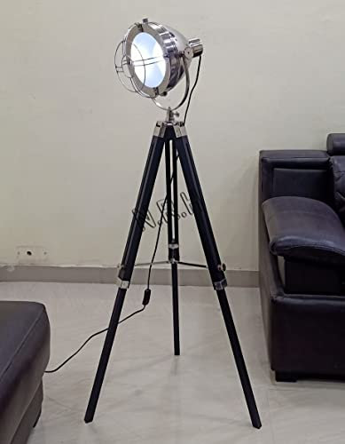 Lámpara de pie con trípode de madera náutico con acabado cromado para decoración del hogar