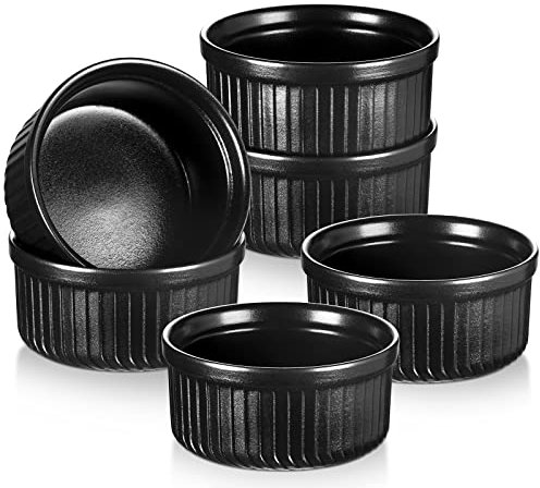 vancasso, Auflaufförmchen aus Keramik, 11 cm, 6 Stück, klassische Soufflée-Schalen für Kuchen, Brownies, Mousses, Puddings, vielseitige Servierschale für Oliven, Nüsse, Dips, 290 ml
