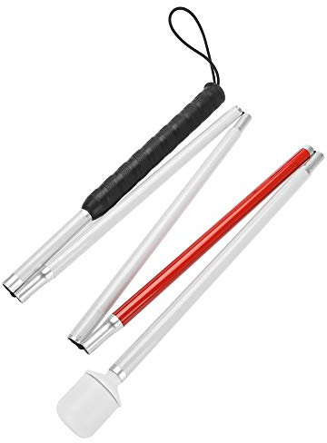 Watris Veiyi Blinder Folding Cane, Collapsible Walking Stick with Red Reflective Tape, Anti-Slip Blind Cane for The Blind and Visually Impaired People, 53.1in(135cm)
