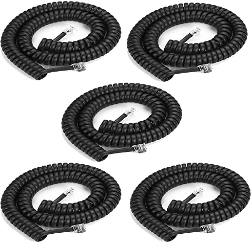 5 Pack Phone Cord Landline8Ft Uncoiled / 1.4Ft Coiled Landline Phone Handset Cable RJ9 4P4C Telephone Accessory- Black