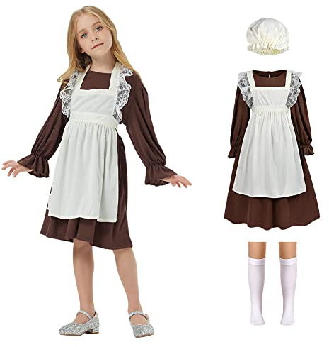AOMIG Disfraz Medieval Niña 4pcs con Delantal Blanco y Diadema, Sirvienta Tudor Dynasty, Halloween Carnaval Fiesta Cosplay Victoriana, XL