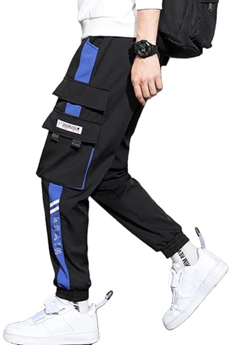 XYXIONGMAO Men's Tactical Streetwear Joggers Goth Clothes Baggy Casual Sports Pants Baggy Casual Techwear Hip Hop Sweatpants Black Cargo Pants for Men(Blue,XL)
