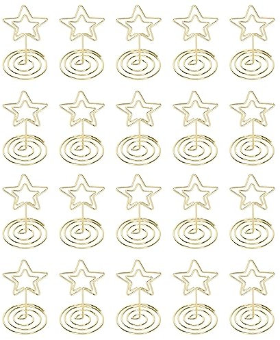 20 PCS Portacarte Segnaposto in Ferro Dorato Portafoto a Forma di Stella Piccola Portafoto in Metallo Portanumero da Tavolo Carino Portacarte da Tavolo per Fornitori di Feste di Compleanno di Nozze