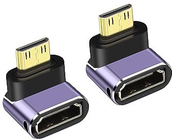 PNGKNYOCN 8K Mini HDMI a HDMI Adaptador, ángulo Recto 48Gbps 2.1 versión Mini HDMI Macho a HDMI Hembra Adaptador convertidor con luz LED, Soporte 8K @ 60Hz, 4K @ 120Hz, HDR, eARC（2-Pack）