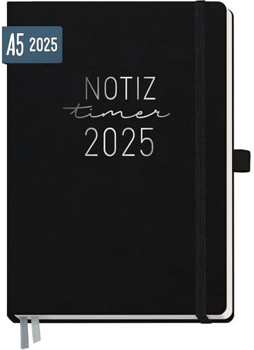 Häfft® Wochen-Notiz-Kalender 2025 A5 Schwarz Buchkalender, Terminplaner Notiz-Timer, Wochenkalender, Organizer, Terminkalender mit Einstecktasche - nachhaltig & klimafreundlich