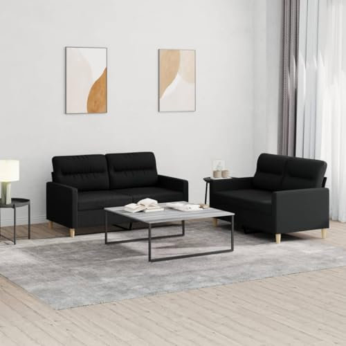 CIADAZ Soffgrupp med kuddar 2 stycken svart tyg, vardagsrumssoffor, hem soffa, vardagsrumsmöbler, relaxsoffa, modern soffa - 3201572