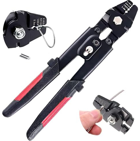 Wire Rope Crimping Tools, Crimping Pliers Sleeves, 0.1-2.2mm Ferrule Crimping Tool Swager Wire Crimper Cutters, for Fishing Hanging Wire Fencing