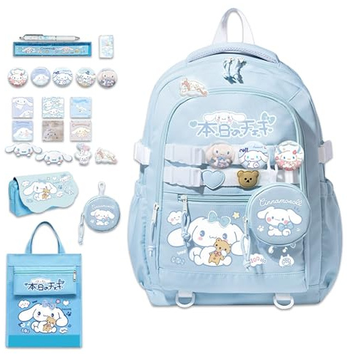 Roffatide Anime Kawaii Sac à dos avec 12 pièces Accessoires Cartoon Voyage esthétique Nouveau semestre Sac cadeaux avec mignonnes épingles Sac à dos anti-vol pour ordinateur portable Voyage Sacs à