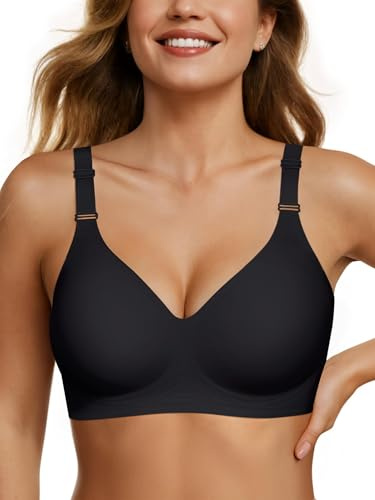 OEAK Sujetador sin costuras sin aros para mujeres, sujetador push up inalámbrico con soporte, cuello en V, cobertura completa, cómodo para dormir, camiseta, sujetadores tipo bralette suaves para