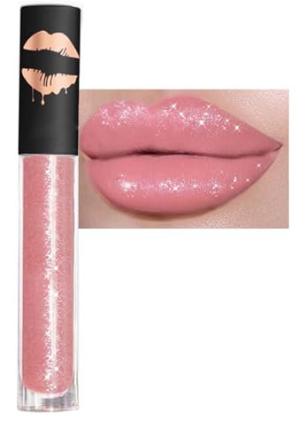 Rossetto con texture cremosa, lucidalabbra 2024, opaco per labbra a lunga tenuta, rossetto liquido rosa nude, lucido liscio, impermeabile, con finitura glitterata 3D