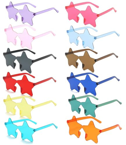 YSUY 12 Pairs Party Glasses for Kids and Adults, Star and Festival Sunglasses, Funky and Funny Eyewear, Birthday and Bachelorette Party Accessories, Hippie and Festival Accessories (Pentagram)
