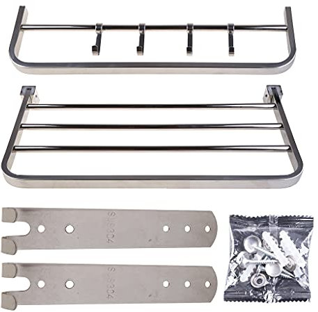 Panca da bagno pieghevole da parete in acciaio inox con 4 ganci scorrevoli 2 ripiani per vasca da bagno officina