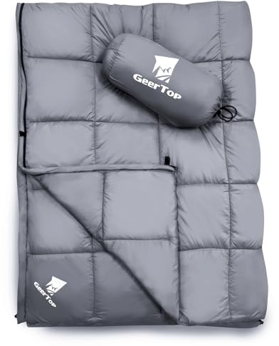 GEERTOP Leichtes Campingdecke für Kalte Witterung Warme Puffige Steppdecke mit Reißverschluss für Rucksack, Reisen, Flugzeug, Wandern, Picknick 200x140cm（Rauch Grau）