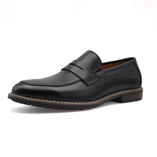 Finishing & Sewing Mocassin Penny à Bout en Cuir Classique pour Hommes, Noir, 43EU
