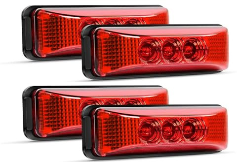 Krtopo Lot de 4 Feux de Gabarit pour Remorque à 3 LED - Feux de Position Latéraux LED 12V/24V 103mm Étanches Universels Feu Remorque pour Camion Remorque Camping-Car Bateau Poids Lourd (Rouge)