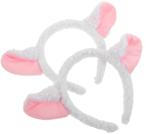 DEARMAMY Cerchietto con Orecchie e Corna di Pecora in Pile di Agnello Morbido 2 Pezzi, Fascia per Orecchie di Agnello Elasticizzata per Bambini e Adulti, Accessori per Costumi da Animali