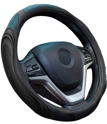 Xibao Funda Volante Coche,Protector Volante Coche,Transpirable Durable Curvas Deportivas Cubierta Volante Coches,Adecuado para Ruedas de dirección con un diámetro Exterior de 37 a 38 cm (Negro)