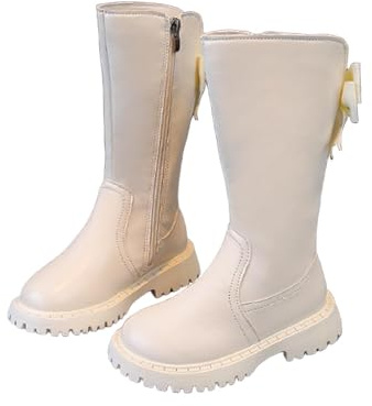 Kids Riding Boots, Girls Knee High Boot Pu Leather Shoes Non-Slip Sole Platform Boots with Bow Knots Booties Side Zippers Shoe, Elegant Dressy Boot School Holiday Party Footwear Sizes 7 to 13.5