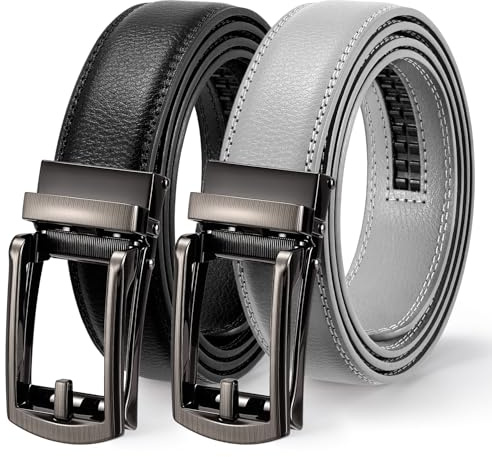 WERFORU Lot de 2 ceintures automatiques en cuir pour homme - Pour costume et loisirs - Avec boucle automatique, H noir + gris, 130cm/für Taillengröße 90-110cm