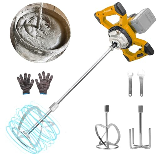 Cordless Cement Mixer for Dewalt Battery, 3200W Electric Concrete Mixer with 2 Mixing Paddles 780RPM Plaster Mixer 6 Speed Portable Mortar Mixer Concrete Stirrer Tools for Feed, Plaster, Paint