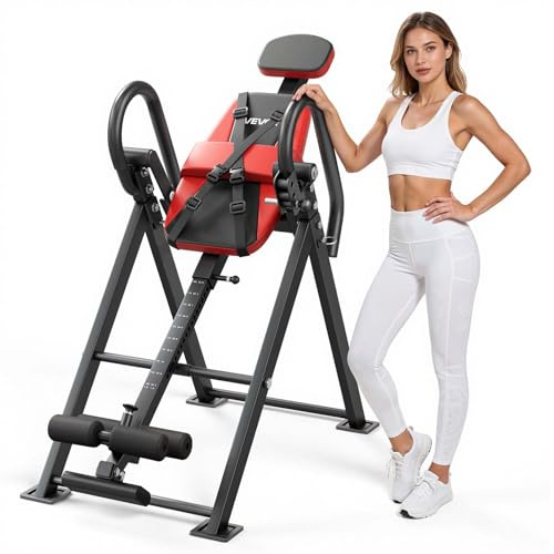 VEVOR Panca ad Inversione, Panca di Inversione Gravitazionale per Fitness Carico max 136 kg Bloccaggio a Rulli, Attrezzi per Allenamento Schiena Esercizio per Colonna Vertebrale, Poggiapiedi Braccioli