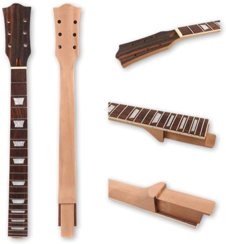 Yinfente E-Gitarre Hals 22 Bünde 24.75inch Mahagoniholz mit Palisander Gitarre Griffbrett Trapez Inlay Set im Kleber auf Ferse Gitarrenhälse für E-Gitarre