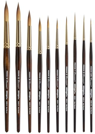 KINGART 1010C Premium 10 Pc. / Sizes Finesse 8020 Series Ultra Round Watercolor Artist Brush Set, Synthetic Kolinsky Sable Blend, Short Handle, Gift Boxed