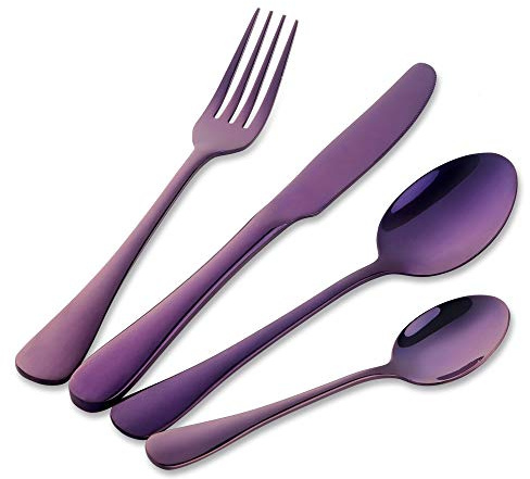 Cutlery Set 16 Pieces Stainless Steel Purple Flatware Utensil Set Silverware Utensils Dinnerware for 4