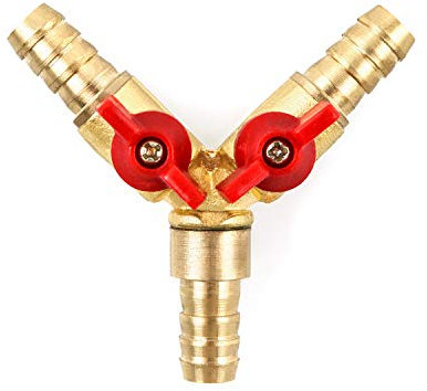 QWORK® Y 3-vägs slangkontakt separator, mässing och zinklegering, 10 mm kulventil för vatten, olja och gas för trädgårdsvattning (1 st)
