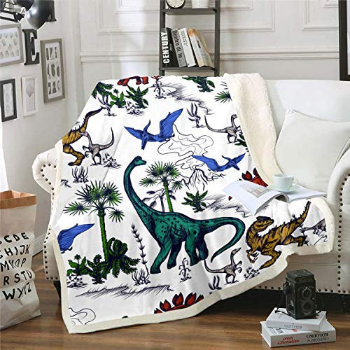 Jungen Decke Dinosaurier Fleece Wohndecke für Sofa Couch Bett Dschungeltiere Muster Kuscheldecke Wildlife Stil Plüsch Flanell Fleecedecke Wild Dino Raumdekor 150x200cm