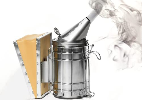 Fischietto professionale per apicoltura, in acciaio inox, per affumicatore a forma di api, in stile Dadant, con soffietto in pelle, per affumicatura a forma di ape, misura grande, 4 x 7 pollici