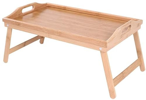 Virsus Vassoio da letto in Legno di Bambù con manici, 50x30x21 cm, richiudibile con gambe pieghevoli per colazione a letto, tavolino porta Pc, per mangiare in montagna, mare, campeggio, 2415F