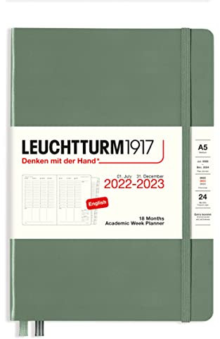 LEUCHTTURM1917 366029 Akademischer Wochenplaner Medium (A5) 2023, 18 Monate, Olive, Englisch