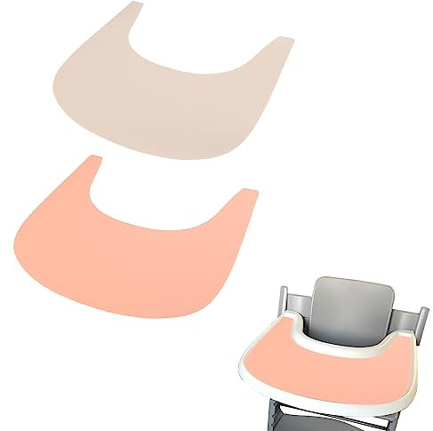 2 Pcs Silicone High Chair Placemat for Stokke Tripp Trapp Chair,Baby High Chair Tray Finger Foods Placemat for Baby, Toddlers(Bean Paste and Light Gray)