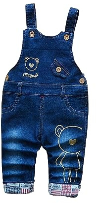 ACMEDE Salopette en Jean pour Bébé fille garçon 6 mois-24 mois,Pantalon en Jean Doux pour Tout-Petit 2 ans-3 ans Ourson mignon Denim vêtements Barboteuse Une pièce