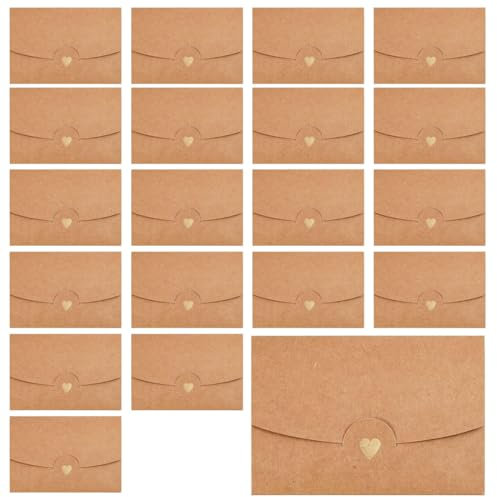 KGDUYC 20 Stück mini briefumschläge - Kraftpapier Briefumschlag,Mini Herz Briefkuvert, Vintage Umschlag mit Herz Verschluss für Grußkarten Einladung Geburtstagskarten Weihnachten Valentinstag