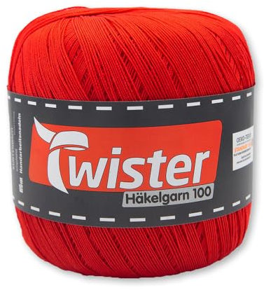 Frida's Wollhaus Twister 100 g Häkelgarn 100 Baumwolle mercerisiert gekämmt gasiert 18 Farben (35 | Rot)