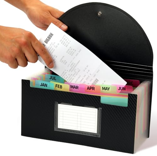 H4D Check Size 13 Pocket Expanding File Folder, Accordion File Organizer Wallet Case for Coupon Receipt Storage, 10 x 5.5 inches, Black
