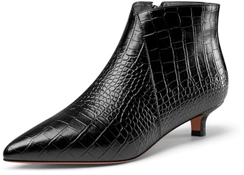 Castamere Femmes Fermé Pointu Bout Bas Kitten Talon Heel Fermeture à Glissière Bottines Bureau Décontracté Dress Bottes 3.5 CM Heels Noir 43 EU