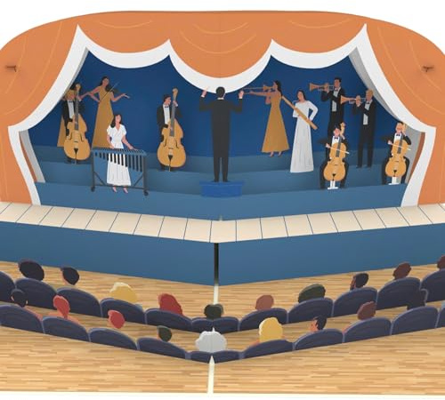 MOKIO® Tarjeta Pop-Up – Orquesta – Tarjeta regalo 3D para visitar un concierto, como envoltorio para entradas de ópera o teatro, Tarjeta de felicitación emergente