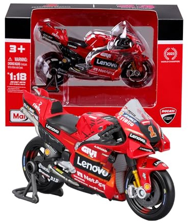 MAISTO - Ducati Lenovo Team 2023 Bagnaia #1 - Modellino Realistico Moto in Scala 1:18, Licenza Ufficiale Ducati, Età Consigliata 3+ Anni