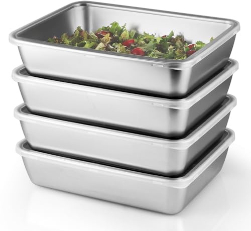 Sanbege 4 recipientes de acero inoxidable para alimentos con tapas transparentes, cajas apilables de almacenamiento de aperitivos, contenedor de carne para refrigerador o picnic, fiesta de barbacoa,