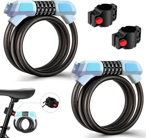 (2 Pack) Fenxyo Candado de Bicicleta, Candado de Cable de Alta Seguridad para Bicicleta 120cm/12mm, cadenas de combinación impermeables ajustables de 5 dígitos para bicicleta, moto, puerta, Azul