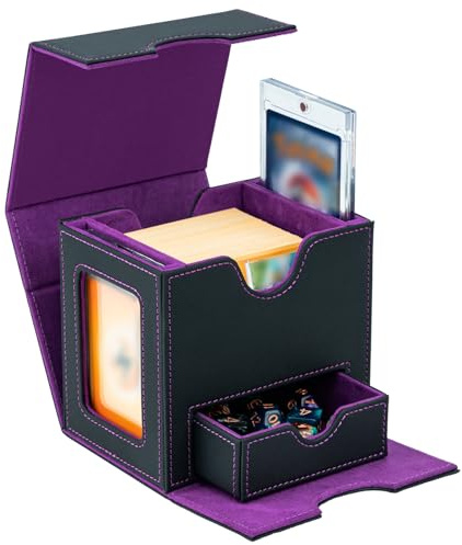 Tolesum Boîte de Rangement Magnétique en Cuir PU pour 100 Cartes MTG, 2 Présentoirs Commander avec Tiroir, Card Deck Box Pour Cartes Magic Commander TCG - Violet