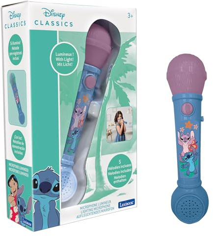 Lexibook, Disney Stitch, Microfono Luminoso per Bambini, Giocattolo Musicale, Altoparlante Integrato, Effetti Luminosi, Melodie Demo Incluse, Blu, MIC80D