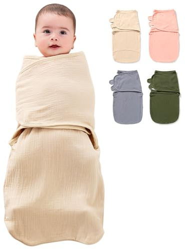 HINATAA Emmaillotage bébé en Coton Gaze, Baby Sacs de Couchage Nouveau-né, 3 en 1 couvertures d'emmaillotage bébé, Grand Scratch Gigoteuse Naissance, Swaddle Bebe Garçons Filles (Marron, 0-3 Mois)
